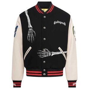 Godspeed Black and Cream Skeleton Varsity Jacket